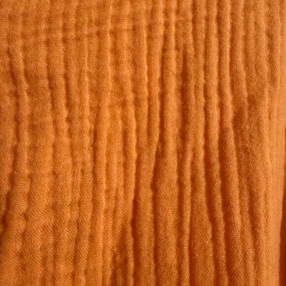 NWT Magaschoni thigh length full sleeve button up orange cream dress Size M - Picture 9 of 12